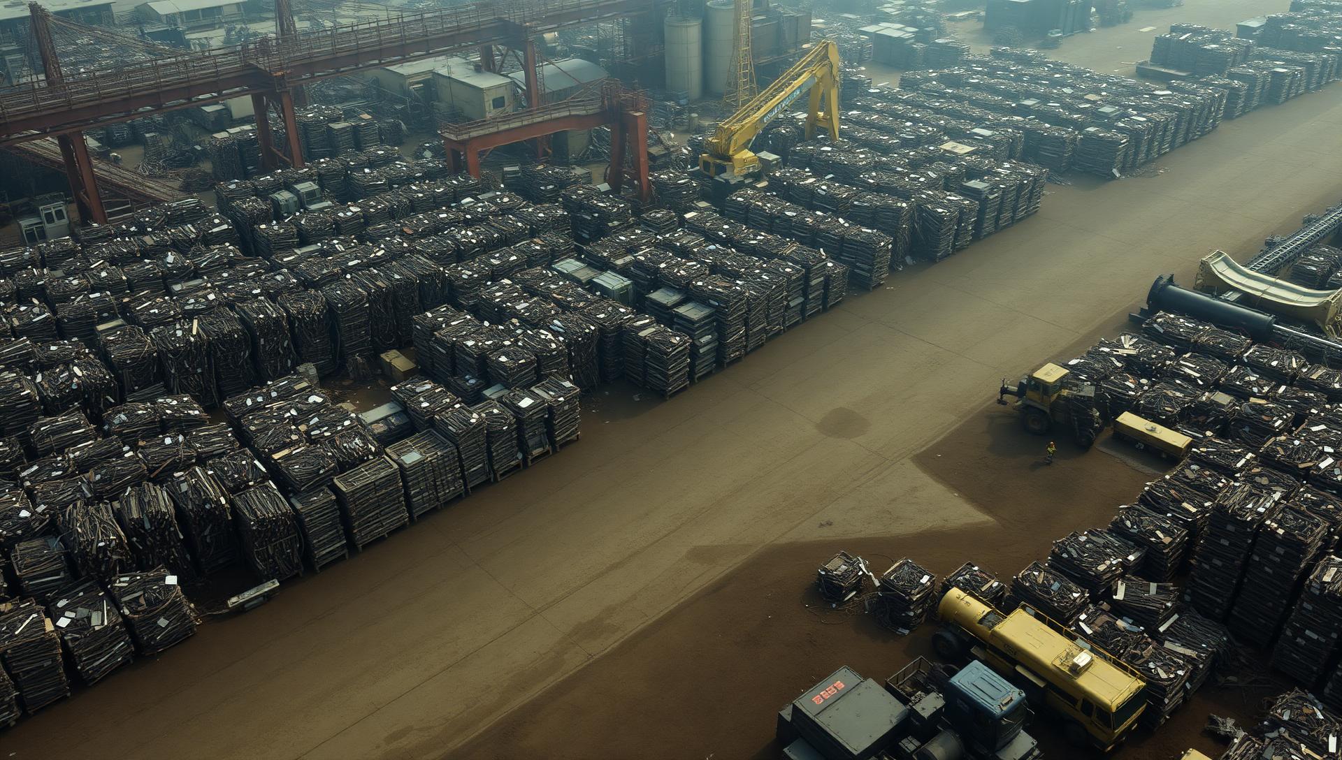 Industrial metal scrap yard with aluminium and copper